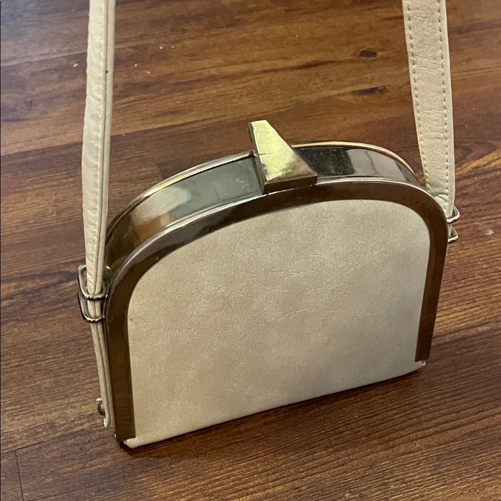 Elegant Beige and Gold Crossbody Bag